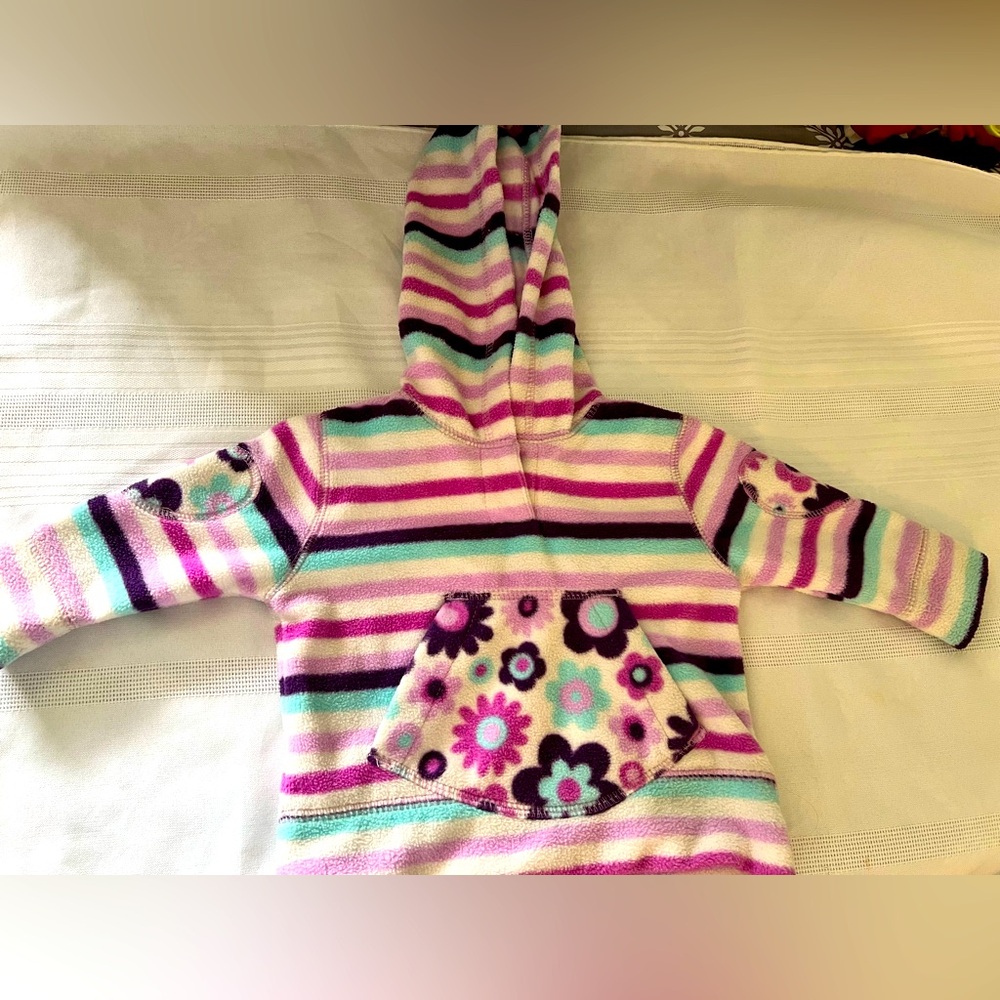 Fleece Striped Kids Hoodie with Floral Pocket size 6mths